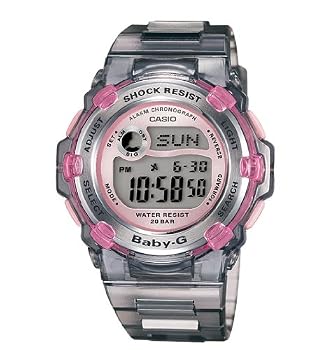 Casio #BG3000-8 Women's Slim Marine Clear Grey with Pink Accents Baby G Watch