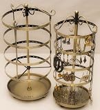 GOLD BRONZE Antique Earring Jewelry Organizer Stand Metal Holder Tree Tabletop Spins Woman Teen Gift Holds Up To 140 Pair- Catch-All Dish Base