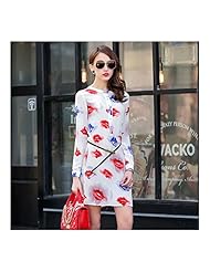 General Print Long Sleeves Silk Belted  Lace  Shirt  Dress With Pearls