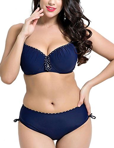 WenVen Women's Plus-Size Swimsuit Two Piece Bikini Swimsuits Swimwear(Navy,US XXL/Tag size 48)