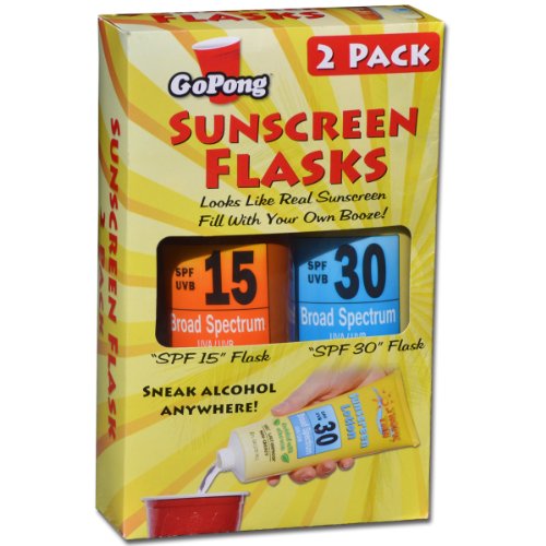GoPong Sunscreen Flask 2 Pack (16 oz Total) - Hidden Alcohol Travel Flasks - Choose Your Style - 2 Secret Liquor Containers for Beaches, Cruises, and Sports Events
