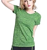Emoyi レディース 吸汗速乾 トレーニング 半袖 シャツ (L, グリーン)