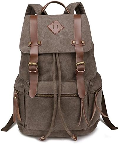 EasyBest Fashion Leisure Men's Bags Casual Canvas Leather Backpack Shoulder Laptop Bag School Bookbag Backpack Rucksack Hiking Daypack (B_Brown)