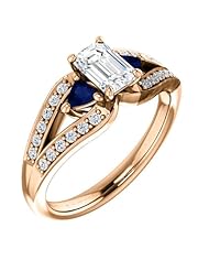 10K Rose Gold Emerald Cut Diamond and Sapphire Ring -- LIFETIME WARRANTY