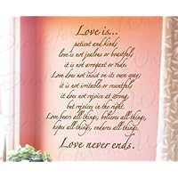Love is Patient and Kind Not Jealous Never Ends - Love Bedroom Family Wedding Marriage - Large Wall Decal Quote Design, Decorative Vinyl Sticker Graphic Art, Lettering Decor, Saying Decoration