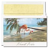 Pink Flamingo Santa Boxed Holiday Cards