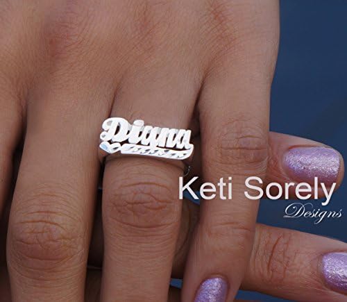 Hand Made Name Ring with Heart - Sterling Silver with Diamond Cutting Pattern (8)