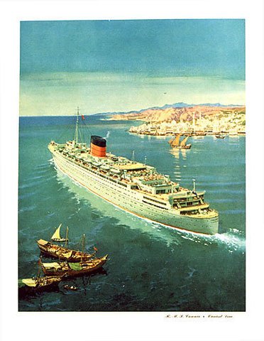 1950's Caronia Cunard Ocean Liner Original Antique Vintage Travel Advertising Poster