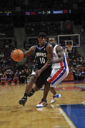 Minnesota Timberwolves v Detroit Pistons, Auburn Hills, MI - March 2: Jonny Flynn and Will Bynum Photographic Poster Print by Allen Einstein, 16x24