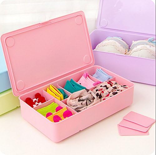 Stackable Plastic Underware Storage Box Clothes Drawer Organizers Divided Cells#Pink#