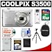 Nikon Coolpix S3500 Digital Camera (Silver) with 16GB Card + Battery + Case + Flex Tripod + Accessory Kit
