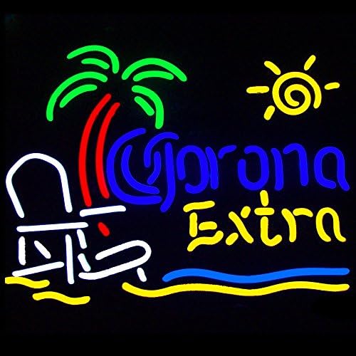 Corona Extra Palm Tree Beach Chair Neon Sign Real Glass Tube Beer Bar Pub Game Room Decoration Neon Light Signs 19x15