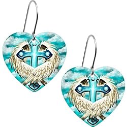 Handcrafted Heart Embraced Wing Cross Earrings
