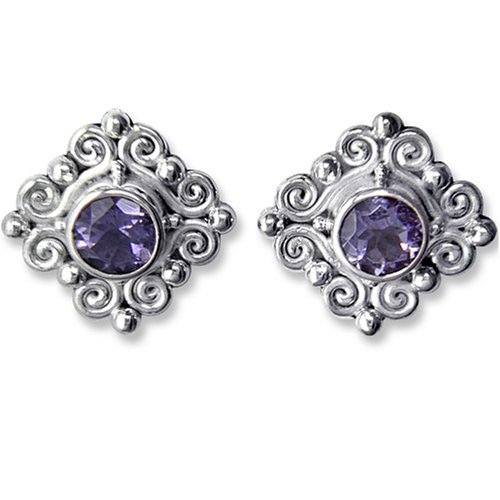Sterling Silver Faceted Iolite Post Earrings by Sajen