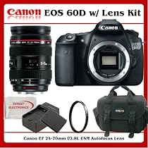 Canon EOS 60D DSLR Camera With Canon Zoom Wide Angle-Telephoto EF 24-70mm f/2.8L USM Autofocus Lens With SSE Essential Kit - Includes Replacement LP-E6 Battery, Rapid Travel Charger w/ Car Adapter, Soft Carrying Case, UV Protective Filter & Microfiber Cleaning Cloth