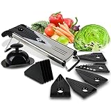 Culinary Cooking Tools Stainless Steel Mandoline Slicer With V-Shaped Blade & Exclusive Storage Safety Guard | Set of 5 Slicing Inserts With Storage Rack + Recipes / Instruction Book