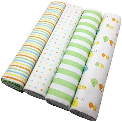 Wingkids Infant Swaddling Blankets Muslin 4 Pack Ultra Soft 100% Cotton Bedclothes for Baby, 4 Patterns Swaddle Blankets Baby Bed Sheet Receiving Blankets 40"x 30" (Bird and Line)
