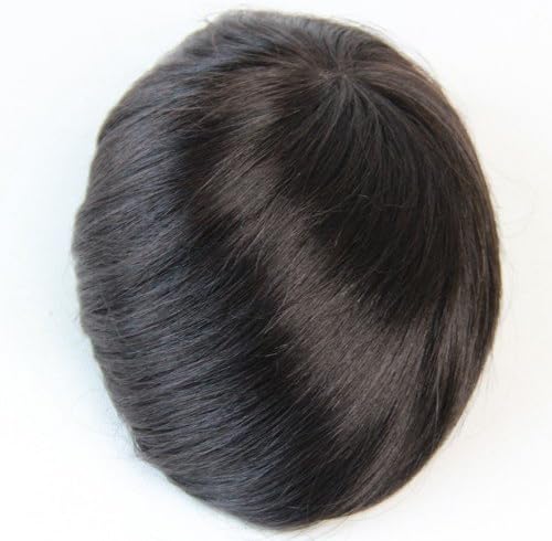 Mens Hairpieces Monofilament Men's Toupee 6" Fine Soft peruvian Remy Human Hair 8"x10" Hairpiece (#1B(off Black ))