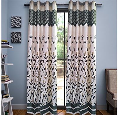 Geo Nature Grommet Door Curtains for Living Room / Bedroom, Set of 2, 48" X 84" Inch, Green Pannel