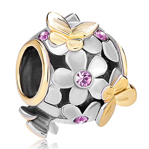 CharmsStory Sale Cheap New Jewelry Butterfly Purple Birthstone Crystal Charms Beads Fit Pandora Bracelet Gifts
