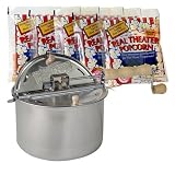 Whirley-Pop Stovetop Popcorn Popper with 5 Real Theater Popcorn Kits - Silvertone Pan