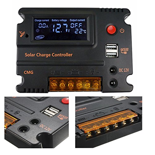 Mohoo 20A 12V 24V Auto Switch LCD Intelligent Solar Panel Battery Regulator Charge Controller Overload Protection Temperature Compensation