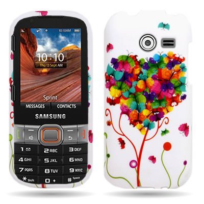 CoverONÂ® WHITE Hard Cover Case with BUTTERFLY HEART Design for SAMSUNG M390 MONTAGE / ARRAY SPRINT / BOOST MOBILE / VIRGIN MOBILE With PRY- Triangle Case Removal Tool [WCC570]