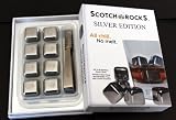 Scotch Rocks Silver Edition Gift Box. Set of 8 Stainless Steel Ice Cubes with Tongs