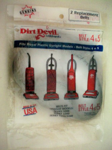 Dirt Devil Vacuum Cleaner Replacement Belts -- Style 4 & 5 -- Pkg of 2 -- Fits Royal Plastic Upright Models -- Fits Models: Series 5000, Series 6000, Series 7000/8000