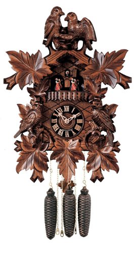 River City Clocks MD875-18 Eight Day Musical Cuckoo Clock with Dancers, Four Hand-Carved Birds And Maple Leaves, 18-Inch Tall