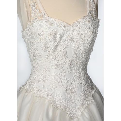 Ivory and Champagne Satin and Organza Wedding Gown