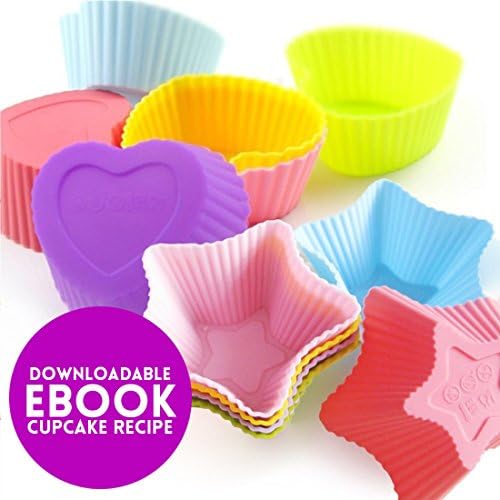 My Baking Cup Love Star | 12 pcs Silicone Nonstick Cake Mold (6 pcs Heart Shape and 6 pcs Star Shape) | Brilliant for Cupcake, Chocolate, Jelly, and More | Dishwasher Safe | Assorted Vibrant Colors | 32.4