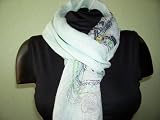 White and Green 100% Linen Printed Scarf