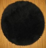 Flokati Faux Fur Rugs 3' Round (BLACK)