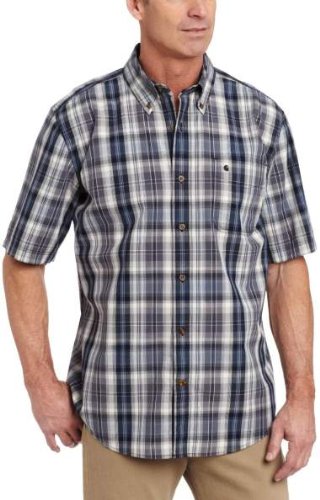 Special Item !! for Carhartt Men's Big Bellevue Plaid Short Sleeve Shirt, Navy, 4X-Large