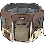 EliteField 2-Door Soft Pet Playpen, 3 Size 4 Color Available (Brown+Beige, 48" x 48" x 32"H)