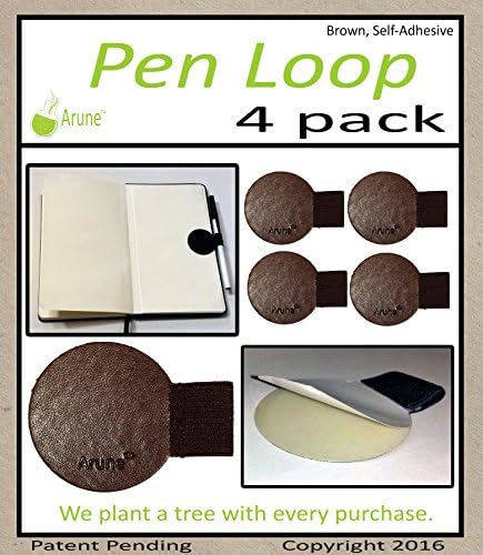 4x Brown Pen Loop by Arune - adhesive holder for Moleskine, Paper Mate, Pilot, journals, planners, sketchbooks, &amp; more