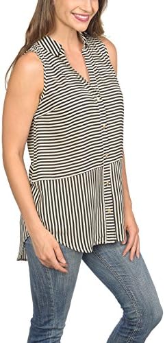 SLEEVELESS BUTTON DOWN BLOUSE, VINTAGE STRIPE COLLARED TOP X3R304 Medium BLACK