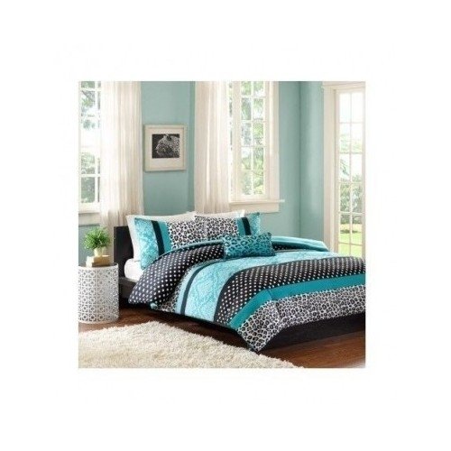 Comforter Bed Set Teen Bedding Modern Teal Black Animal Print