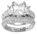 Genuine Cassis (TM) 925 Sterling Silver Rhodium Finish CZ Emerald Cut Three Stone Engagement Set Ring. (Available in sizes 5 - 9). 100% Satisfaction Guaranteed.