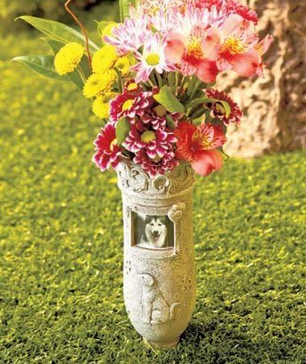 Dog Memorial Ceramic Vase with Frame to Put Picture Approx. 12-1/2" X 3-3/4" Dia., Including Ground Stake by Garden Delights