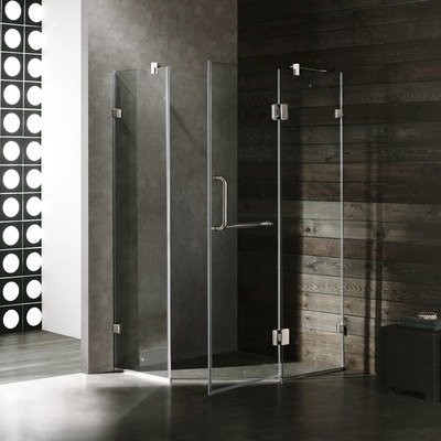 36 x 36 Frameless Neo-Angle Shower Enclosure Finish: Brushed Nickel, Glass Type / Door Configuration: Frosted / Right Hinged Door, Size: 38 x 38