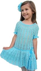 Handmade Girl's Favorite Dress - Caribbean Blue (100% Crocheted By Hand)