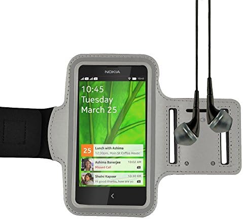 Universal Neoprene Workout Armband for Nokia X / Nokia 520 / Nokia 521 and more NOKIA SMARTPHONE (Gray) + Vangoddy Headphone with MIC , Black