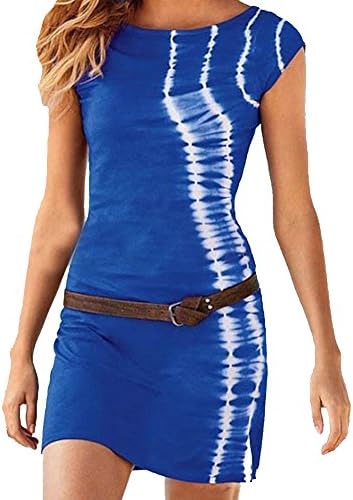 QIAONIYA Women's Cotton Belt-design Tight Dress Size XXXL Blue