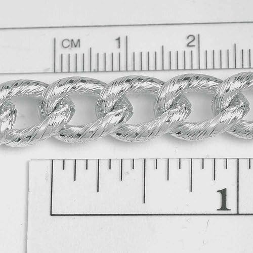 Chainology Aluminum Chain #141: Silver Pearl 9.25x12.5mm Twist Oval Curb Aluminum Bulk Jewelry Chain (Per 25 Foot Hank)