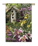 Outdoor Living : Birdhouse & Flowers Regular Flag
