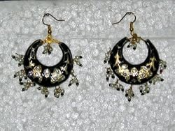 Birthday Gift-Women's 2 Antique Golden Black Silver Finish Dangling Earrings (Brand New) Free Shipping
