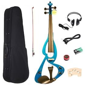 Barcelona Beginner Series Electric Violin with Hardshell Case and Accessories - Blue: Musical Instruments