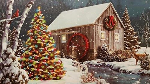 Oak StreetWholesale Hanging Holiday Wall Art, Decorative Christmas Print 14 x 17 Inch Canvas, Cabin Waterwheel